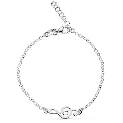 Iyé Biyé Jewels - Pulsera Mujer música Clave de Sol Plata de Ley 925 Cadena 15 cm eslabones