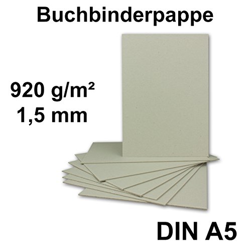 20 Stück Buchbinderpappe DIN A5 | Stärke 1,5 mm | Grammatur: 920 g/m² | Format: 21,0 x 14,8 cm | Farbe: Grau-Braun | 20 Stück - 2