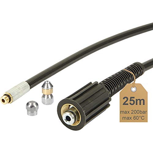 Rohrreinigungsschlauch | 25m, 200bar, 60°C | inkl. Düse starr + Düse rotierend | geeignet für Hochdruckreiniger | von McFilter
