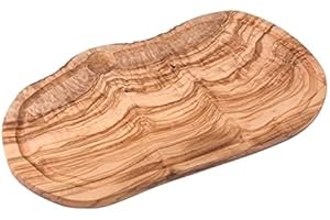 MOHA 24 Tabla de cortar de madera de olivo, tabla de madera, tabla de servir, tabla de carne, tabla de queso, tabla de madera de oliva, con ranura para jugo, corte natural, aprox. 2 cm de grosor (39-42 cm)