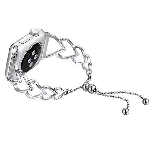 Preisvergleich Produktbild Mumuj Schmuck Armreif Uhrenarmband, Edelstahl Gliederarmband Smart WatchErsatz Ersatz Zubehör Atmungsaktiv Wasserdicht Verschleißfest Verstellbares für Apple Watch 4 / 3 / 2 / 1 38mm / 40mm (Silber)