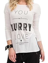 trueprodigy Casual Mujer marca Camiseta Manga Larga estampado ropa retro vintage rock vestir moda cuello redondo manga larga slim fit designer cool urban fashion top shirt color blanco 1073535-2000