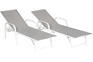 Happy Garden Lote de 2 tumbonas de textileno Gris Sardinia Estructura Blanca. Tumbona de Acero para Exterior de 5 Posiciones.