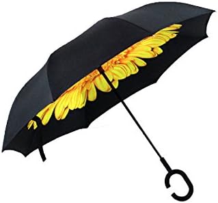 Camphelper Reverse Umbrella double layer Windproof UV Protection Sun&amp;Rain Car Inverted folding Umbrella (Sunflower)