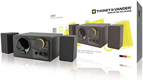 Thonet & Vander - GRUB 2.1 speaker set 48W RMS - UK Plug Version - Retro Design - Superb Sound, Can Be Used with Steepletone & Other Makes Of Music Centre With a 3.5mm Sub-Woofer 3.5mm Jack Socket - TH03505BL-UK