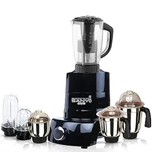 Masterclass Sanyo 600 Watts Black Mixer Grinder with 6 Jar (2 Bullet Jar, 1 Large Steel Jar, 1 Medium Jar, 1 Chutney Jar, 1 Juicer Jar)