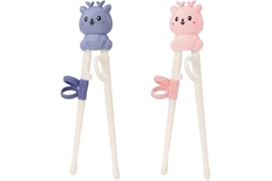 WHGHNCQ 2 Paia Bacchette Sushi Bambini,Bacchette Cinesi, Bacchette da Addestramento, Chopsticks Riutilizzabili, Bacchette Helper da Allenamento dal Design Simpatico Cartone Animato,blu + rosa