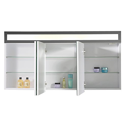 Eurosan Paris, P120, 3-türiger Spiegelschrank, Superflache, Integrierte LED-Frontbeleuchtung, Breite 120 cm, Weiß - 2