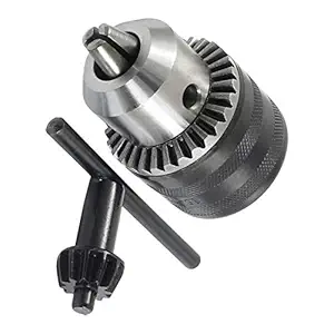 Tinax Drill Machine Iron Drill Chuck with Key Black and Silver (10 mm X 24 UNF)