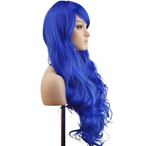 Ambielly 32" Women's Wig Long Curly Wavy Hair Party Cosplay Wig (Blue)