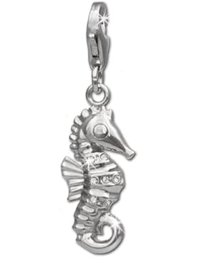 SterlinX Charm / Anhänger für Bettelarmband, Kette oder Ohrring aus 925er Sterling Silber - Seepferd mit strahlenden...