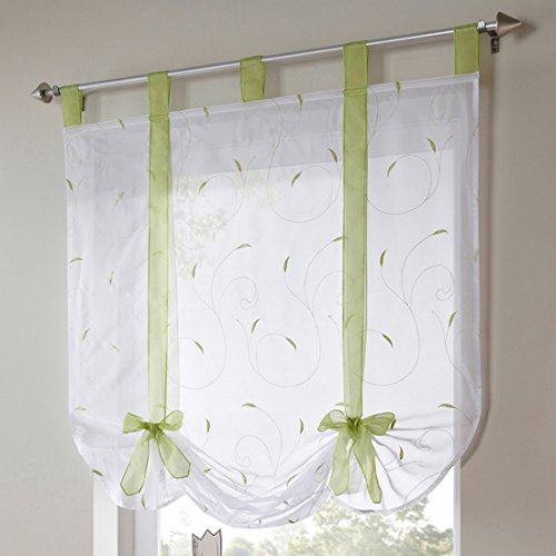Hoomall Raffrollos mit Kordonettseide Stickerei Landen und Heben den Vorhang Raffgardinen Voile Grün B*H100cm*140cm