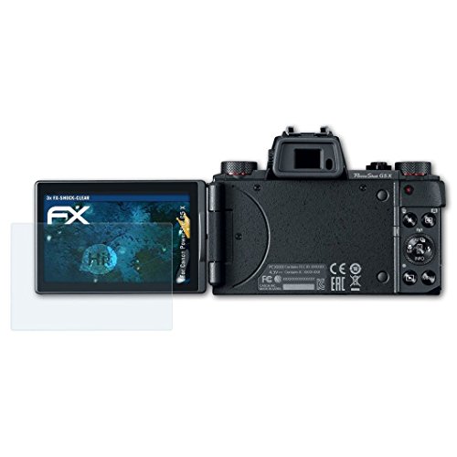 atFoliX Anti-choc Film Protecteur Canon PowerShot G5 X Film Protecteur - 3 x FX-Shock-Clear absorbant les chocs ultra clair Film Protection d   cran