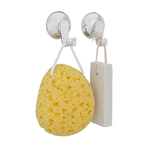 Relaxdays Wandhaken ohne Bohren, mit Saugnapf KNUTSCHI, 2er Set, belastbare Badhaken, HxBxT: 6,5 x 5,2 x 5,0 cm, silber