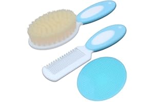 HUAYINGMEI Juego De Cepillo y Peine Para Bebé, Cepillo Para Bebé Con Cerdas Naturales Suaves, Regalo Para Baby Shower (azul)