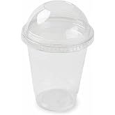Vasos para batidos con tapas de c&uacute;pula sin agujero de 350 ml (paquete de 50) transparentes, perfectos para batidos, jugos, ba