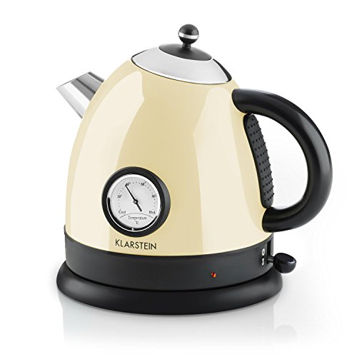 Klarstein • Aquavita • Wasserkocher • Teekocher • Retro Teekessel Design • 1,5 Liter • 2200 Watt • kabellos • Vintage Temperatur-Anzeige • Cool-Touch-Griff • Basisstation mit Kabelaufwicklung • geringe Standfläche• Trockengeh- / Überhitzungsschutz • creme - 2