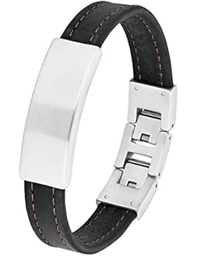 s.Oliver Herren-Armband Identarmband (gravurfähig) Edelstahl Leder 22 cm