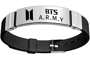 University Trendz ARMY BTS Stainless Steel Silicon Wristband Bracelet for Boys & Girls, 7 inch, Rubber, no gemstone
