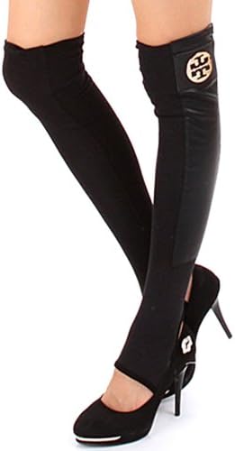 LOCOMO Metal Metallic Cross Winter Leg Warm Warmer Knee High Faux Leather Boot Topper Stirrup Ankle Sock FAF045s02 One Size (S to M)
