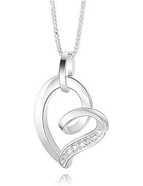 MunkiMix 925 Sterling Silber 925 Anhänger Halskette Zirkonia Silber Herz Lieben Elegant Damen mit 46cm Sterling...