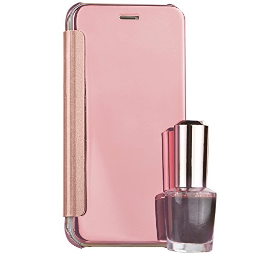 WeLoveCase Funda Tapa iPhone 6S Espejo Carcasas iPhone 6 R  gido Fundas Moviles PC Dura Cubierta Protecci  n Flip Cover Folio Case Resistente Piel Funda de Cuero para Apple iPhone 6 6S Oro Rosa