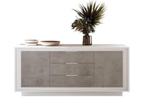 Web Convenienza Madia con 2 Ante e 3 Cassetti Made in Italy – Credenza Contenitore Collezione Sky per Soggiorno Cucina Ingresso Sala da Pranzo Mobile Design Moderno - Bianco Laccato Opaco/Cemento