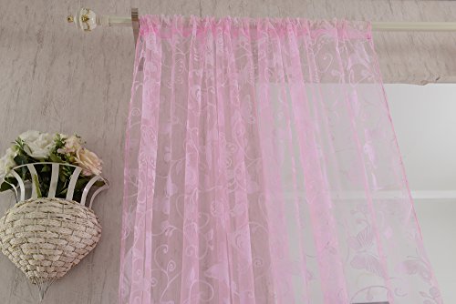 Beflockung Schmetterling Transparente Vorhang Fenster Tuell Teiler Rosa 100 * 200cm - 3