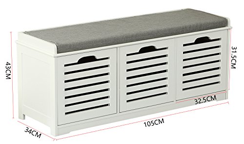 Orolay Moderne Schuhtruhe Sitzkommode Mit 3 Körben Sitzbank Schuhschrank Weiß - 4