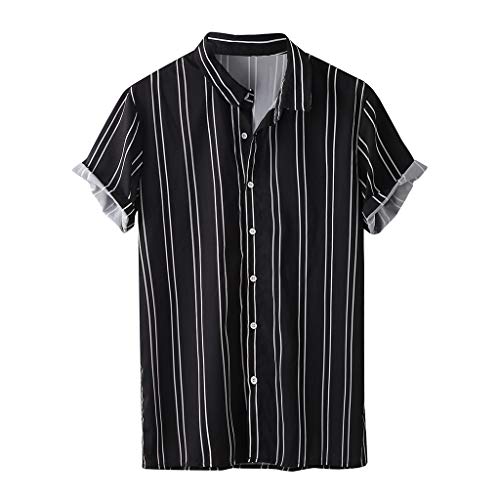 ACEBABY Camisa Hawaiana Hombre Funky Camisa Manga Corta Multibolsillos Estampada a Rayas Verano Camisa del Tema en la Fiesta de Bodas Cumpleaños