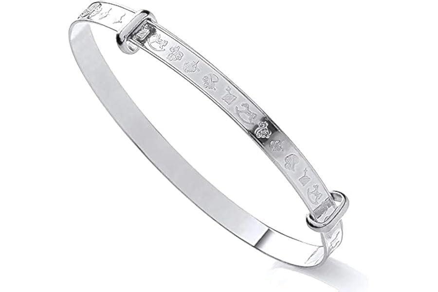 Old English Jewellers Solid Sterling Silver Expanding Baby Bangle - NURSERY PATTERN