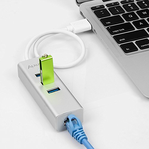 alxum 2-in-1-usb-c zu 3 Ports USB 3.0 HUB mit Gigabit Ethernet Adapter und LAN Kabel Netzwerk Konverter für Geräte der U89 New MacBook 2016, Chromebook Pixel mit 0,98 FT/30 cm Kabel (Unibody-Aluminium) - 2