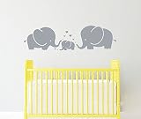 Wandaufkleber 3 süße Elefanten, Eltern und Kind/Familie, mit Herzen, Wandsticker, für Baby, Kinderzimmer, grau, grau, S - 3