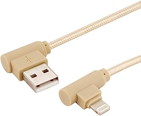 HEX iPhone Lightning Cable,Lively Life Right Angled Lightning to USB Charger Cable Fast Speedy Charging &amp; Data Sync Cable Adapter Metal Plug Nylon Braided Cord for iOS iPhone 7 Plus 7 6S Plus 6 Plus SE 5S 5C 5, iPad 2 3 4 Mini, iPad Pro Air, iPod, Power Bank, (Gold)