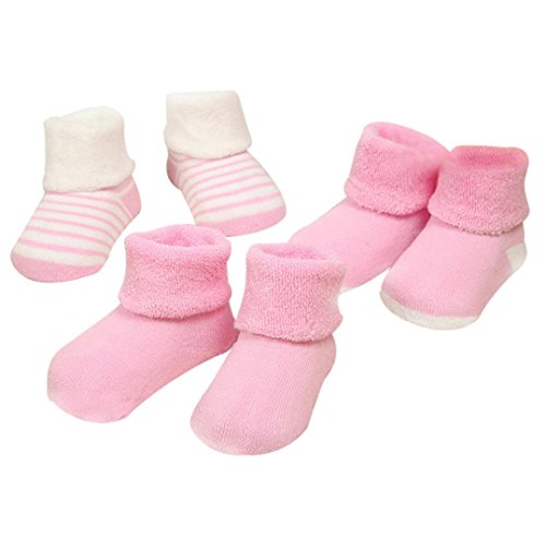 DDLBiz 3 Pair Cute Baby Girl Boy Kid Toddler Newborn Winter Keeping Warm Socks 0-3 years Anti-slip Sock Shoes (S, Pink)