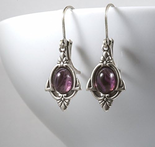 Edwardian, Art Deco style Earrings with Glass Amethyst White Swirl Stones