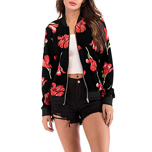 Preisvergleich Produktbild Timogee Damenmode Herbst Floral Bomberjacke Bikerjacke Reißverschluss Fliegerjacke Kurzjacke Frauen Langarm Sweatshirt Pullover Jacke Outwear Baseball Mantel Tops Coat