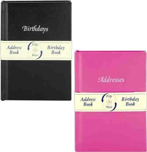 ADDRESS BOOK - FLIP OVER - BIRTHDAY BOOK in assorted colours