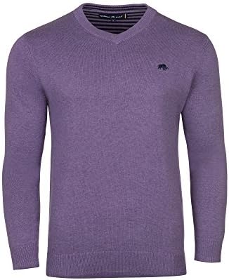 Raging Bull Men's V-Neck Cott/Cash Sweater - Purple XL Regular Fit V-Neck Long Sleeve Jumper, Purple (Purple), X-Large (Manufacturer Size:XL)