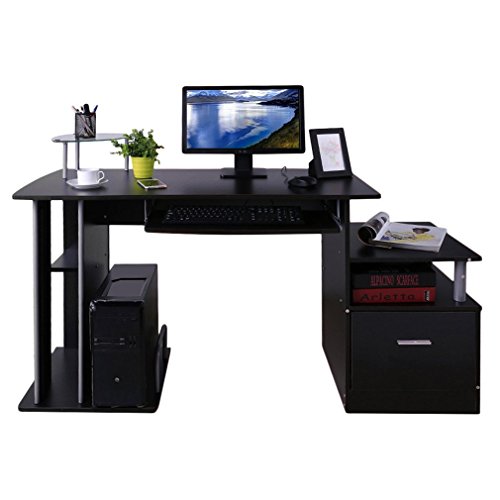 Preisvergleich Produktbild Tatayang Computer Schreibtisch, Eckcomputertisch Computerschreibtisch Bürotisch mit Tastatur Tablett und Schublade, Home Study Büro Tisch Schreibtisch Workstation (Dunkelbraun)