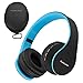 Price comparison product image PowerLocus Wireless Bluetooth Over-Ear Stereo Foldable Headphones, Wired Headsets Noise Cancelling with Built-in Microphone for iPhone, Samsung, LG, iPad (Black/Blue)