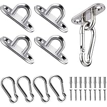 ECHG - 4 ganci per anelli in acciaio inox 304 e 4 moschettoni, resistenti da 5 mm, con gancio oblungo, in metallo