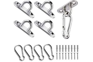 JOYUE Edelstahl Augplatte und Edelstahl Karabiner, Edelstahl Decksplatte Karabinerhaken, Premium Ösenplatte für Sonnensegel, Hängesessel, Wand-Befestigung, Decken-Befestigung, Wand-Haken