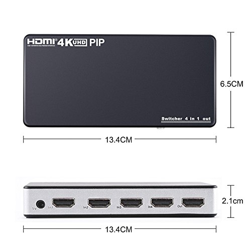 VIFLYKOO 4K HDMI SWITCH 4 Port 4 x 1 HDMI Switch mit PIP und IR drahtlose Fernbedienung, HDMI-Switcher-Hub-Port schaltet - 4