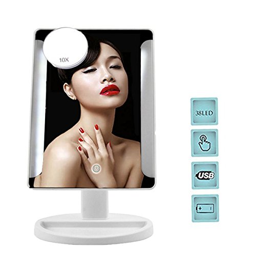 Beleuchteter LED Kosmetikspiegel Make Up Spiegel Kosmetik Standspiegel Schminkspiegel mit 10 Fach Vergrößerung Spot Mirror 36 LEDs Weiß