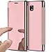 Produktbild Hülle Samsung Galaxy J3 2017[European Version],Schutzhülle Samsung J330,SaKuLa [Ultra Slim] Mirror Flip Case Spiegel Kview Ledertasche Brieftasche im BookStyle für Samsung Galaxy J3 2017 J330 mit Glitzer Kristall Back Cover Anhänger Stoßdämpfend TPU Silikon Schutz Handy Hülle Tasche Silikon Crystal Sparkle Bling PU Leather Folio Etui Bumper für Samsung Galaxy J3 2017 J330-Spiegel Roségold