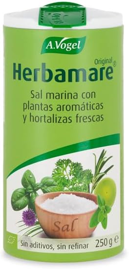 A.Vogel Herbamare | Sal Marina No Refinada | Sal de Hierbas, Hortalizas Frescas y Alga Marina Kelp | Condimento Natural Bio | Realza sabores de ensaladas y sopas | Ideal para cocinar | 250 gramos