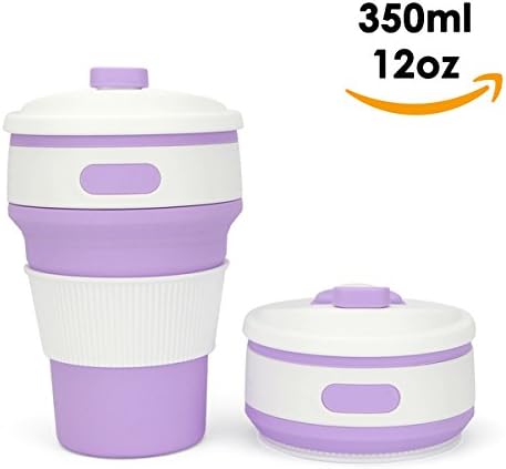 Collapsible Portable Coffee Cup Reusable Silicone for Outdoor Travel Camping HikingWater Bottle BPA Free 12 oz (Purple)