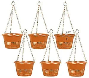 KHOJI Brown Orchid Hanging Flower Pots- Set of 6 Pots (0019)