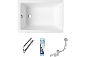 ECOLAM Petite baignoire rectangulaire acrylique Capri Polimat 100x70 cm + siphon automatique pieds et silicone | petite baignoire